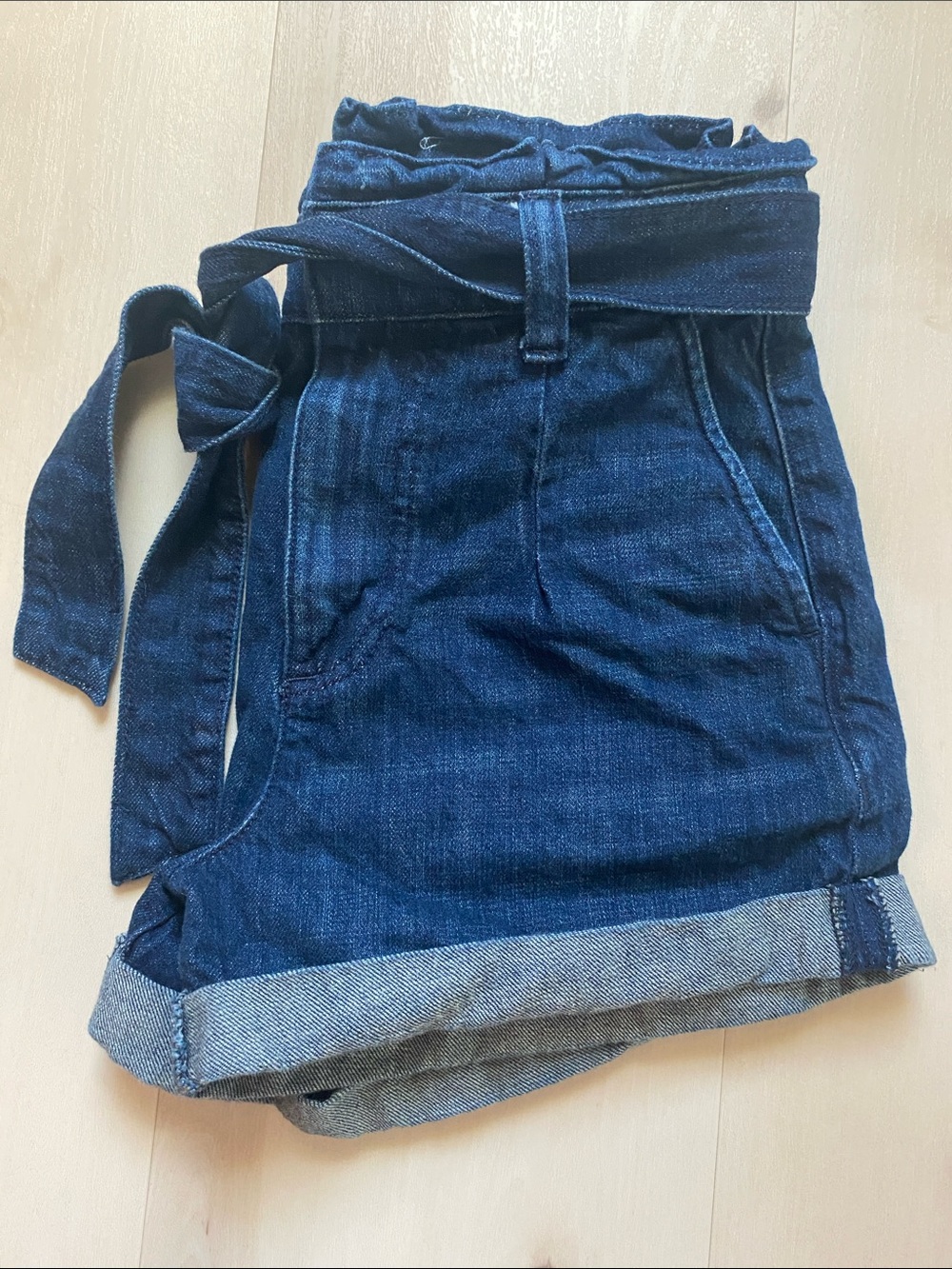 Express ✨ Paper-bag Extreme High Rise Shortie Belted Denim Shorts size 0